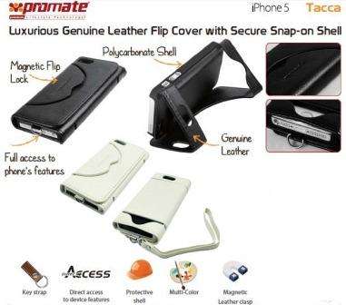 Promate White Tacca iPhone 5 Leather Flip Cover