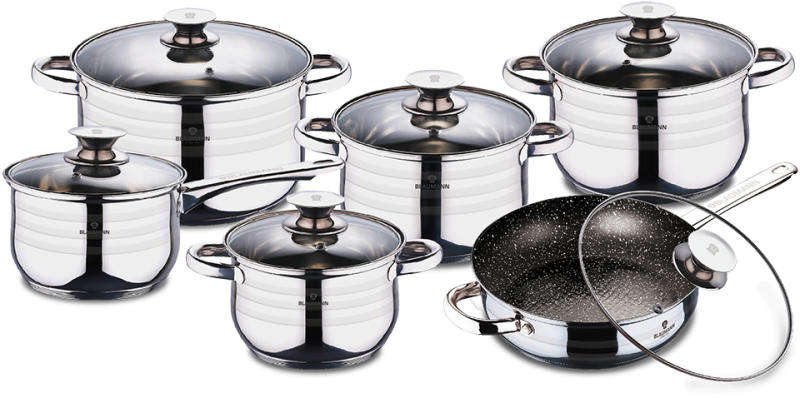 Blaumann 12 Piece Stainless Steel Induction Bottom Cookware Set - Gourmet Line (READ DESCRIPTION)