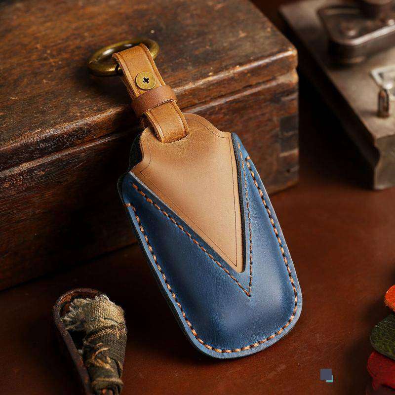 For Toyota Car Cowhide Leather Key Protective Cover Key Case, Two Keys Version(Blue)