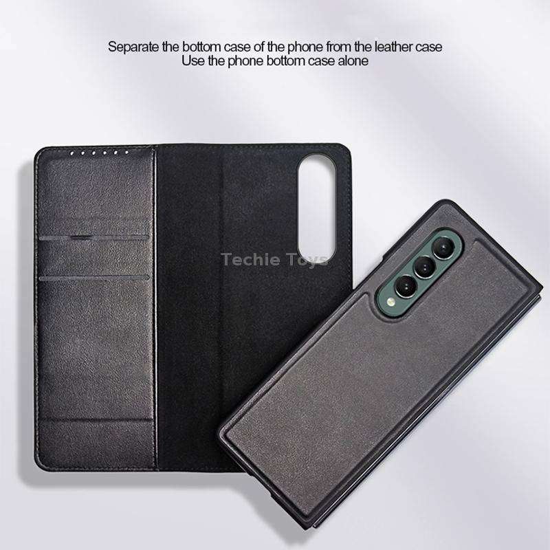 For Samsung Galaxy Z Fold4 Split Type Horizontal Flip Foldable Leather Phone Case(Plain Brown)