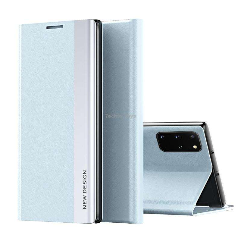 For Samsung Galaxy Note20 Side Electroplated Magnetic Ultra-Thin Horizontal Flip Leather Case with H