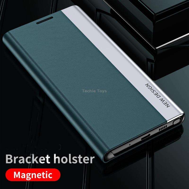 For Samsung Galaxy Note20 Side Electroplated Magnetic Ultra-Thin Horizontal Flip Leather Case with H
