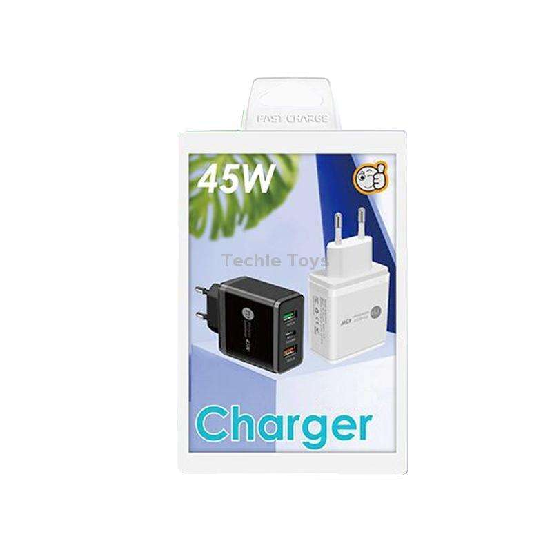 45W PD3.0 + 2 x QC3.0 USB Multi Port Quick Charger, EU Plug(White)