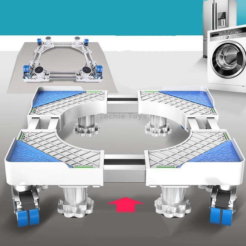 Double Tubes 4 Wheels + 4 Legs Adjustable Stainless Steel Refrigerator Bracket Washing Machine Base