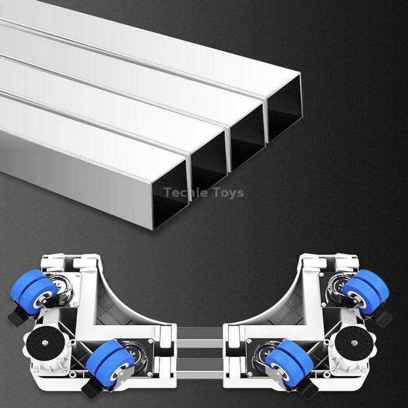 Double Tubes 4 Wheels + 4 Legs Adjustable Stainless Steel Refrigerator Bracket Washing Machine Base