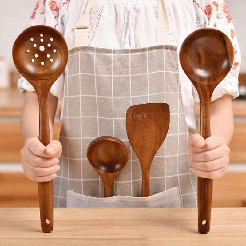 Non-Stick Pot Wood Spoon Teak Scoop Tableware Medium Spoon