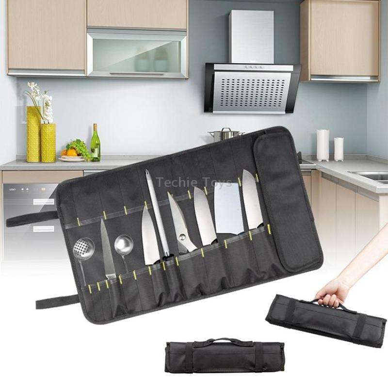 Chef Knife Storage Bag Portable Reel Knife Bag(Black)