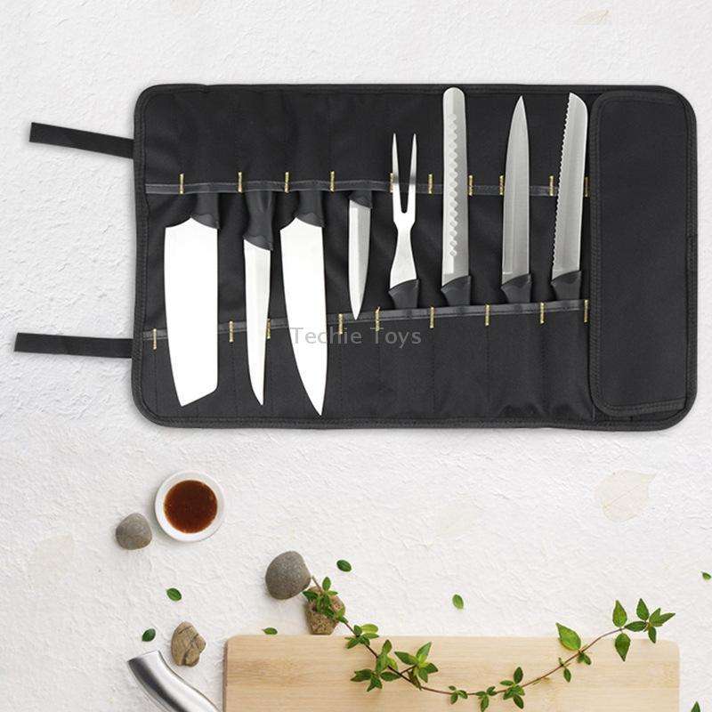 Chef Knife Storage Bag Portable Reel Knife Bag(Black)