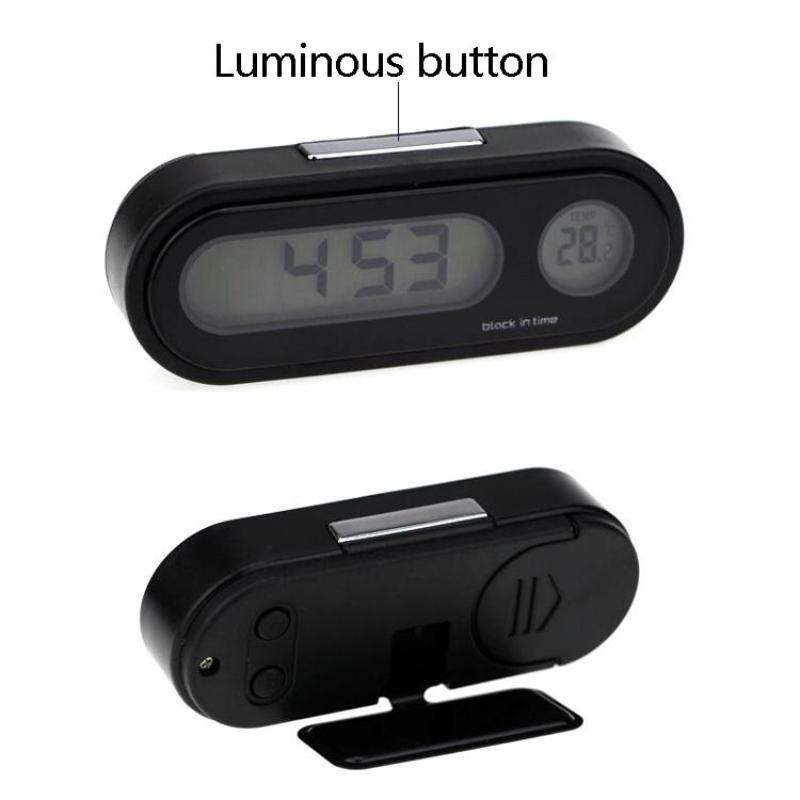 K02 Car Electronic Clock Temperature Meter Night Light LED Temperature Time Meter(Black Blue Light)