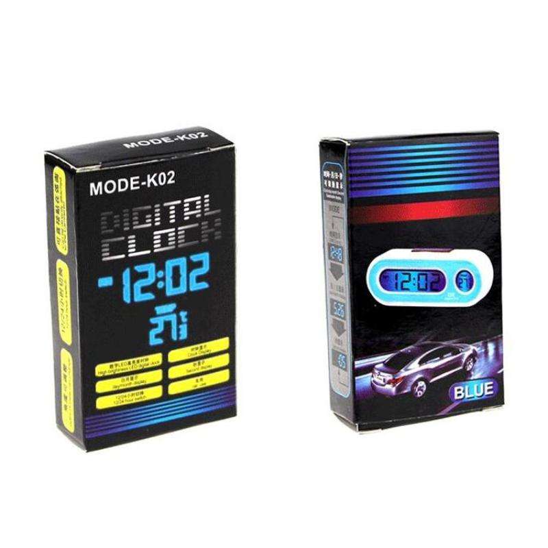 K02 Car Electronic Clock Temperature Meter Night Light LED Temperature Time Meter(Black Blue Light)