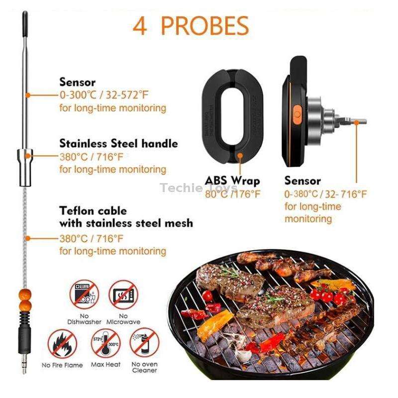 Kitchen Wireless Bluetooth Multifunction Oven Thermometer(Black)