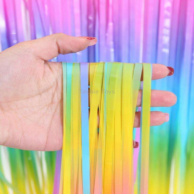 2 PCS 2M Birthday Party Decoration Background Rain Curtain(Rainbow Gradient)