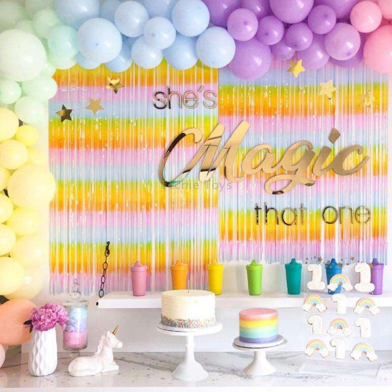 2 PCS 2M Birthday Party Decoration Background Rain Curtain(Rainbow Gradient)