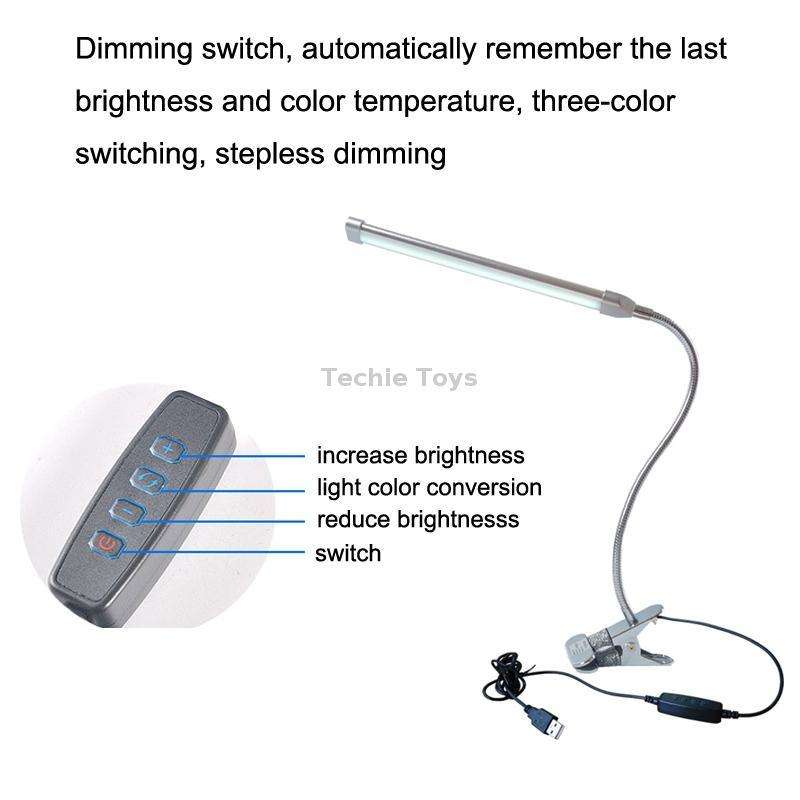 USB Clip Lamp Student Eye Protection LED Dimmable Desk Light(Silver)
