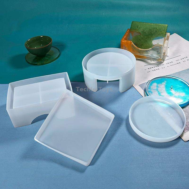 DIY Crystal Epoxy Storage Box Silicone Mould, Specification: Round Coaster Box Set