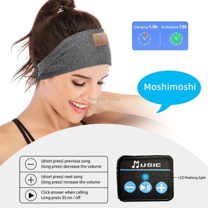 Bluetooth Headband Headphones Sleep Mask for Side Sleeper Workout Running(Hemp Gray)