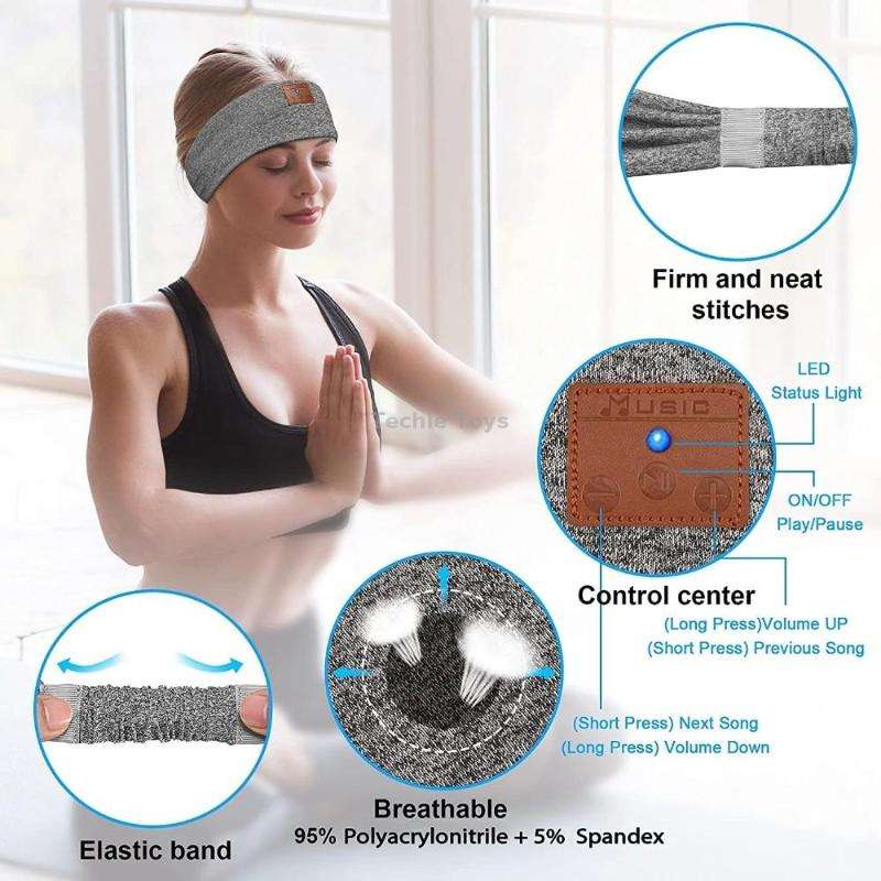Bluetooth Headband Headphones Sleep Mask for Side Sleeper Workout Running(Hemp Gray)