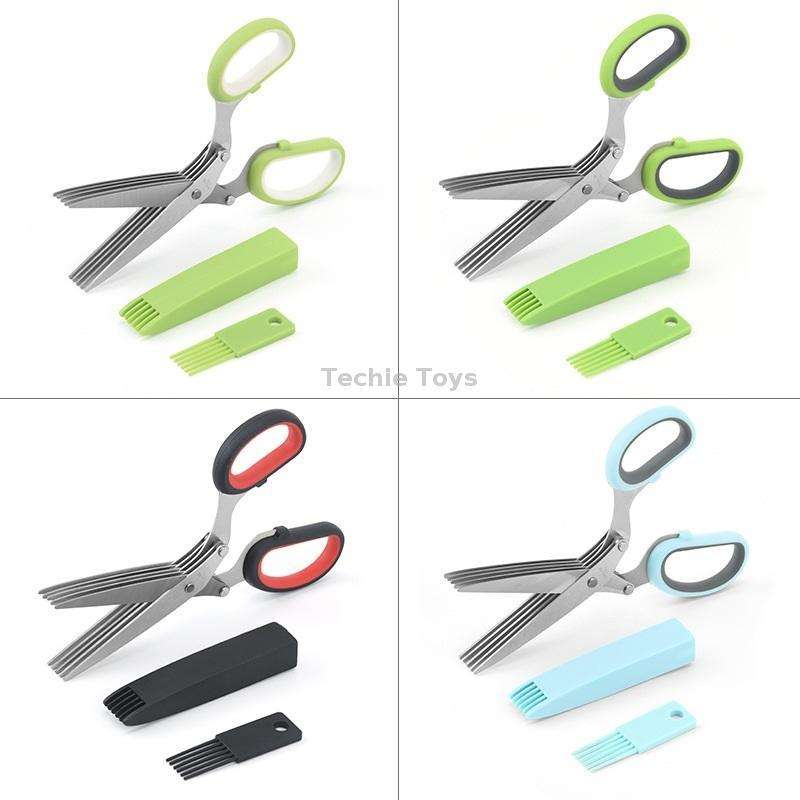 Five-Layer Vegetable Scissors Office Shredding Stainless Steel Scissors(Green White)