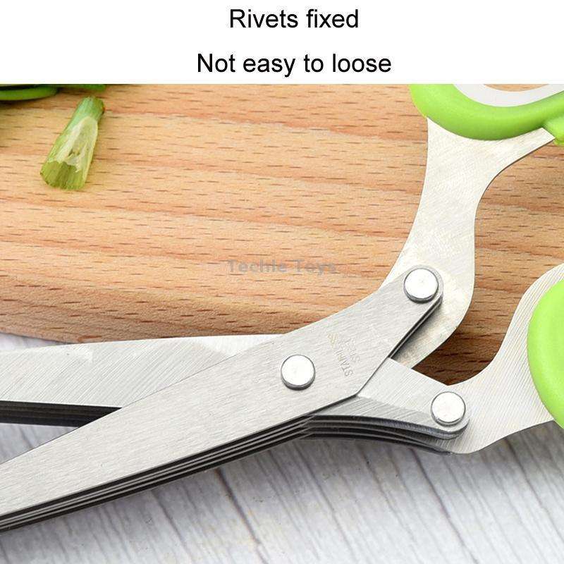 Five-Layer Vegetable Scissors Office Shredding Stainless Steel Scissors(Green White)