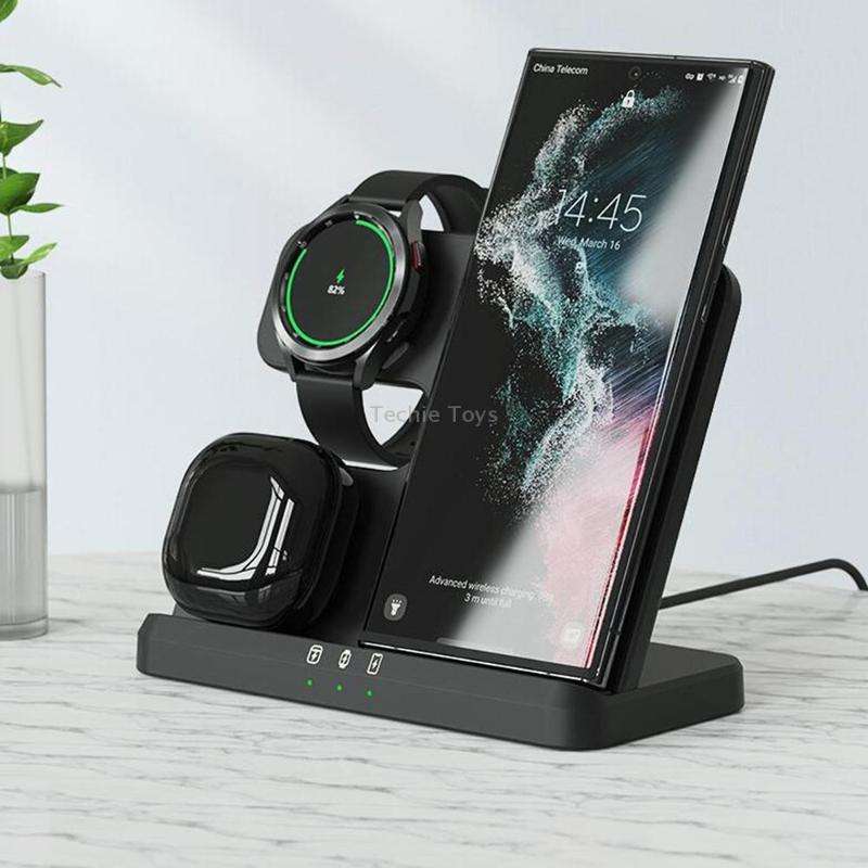 EDCS889 for Samsung Series 3 In 1 Mobile Phone Watch Earphone Wireless Charger(Black)