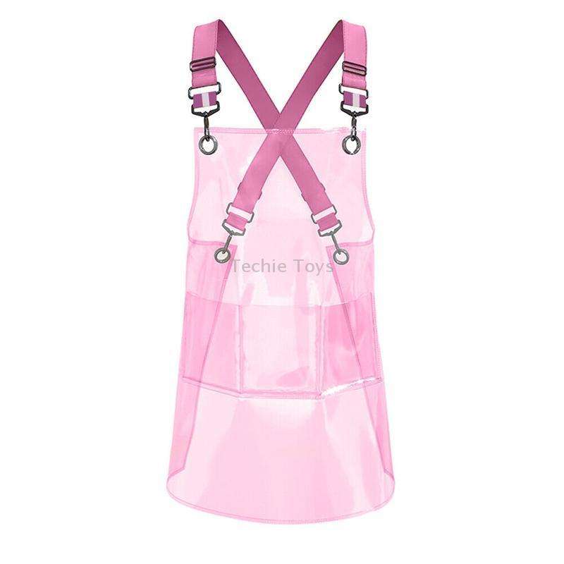 30 Silk Long 80cm Transparent TPU Apron Solid Color Webbing Adjustable Work Apron(Pink + Pink Webbin