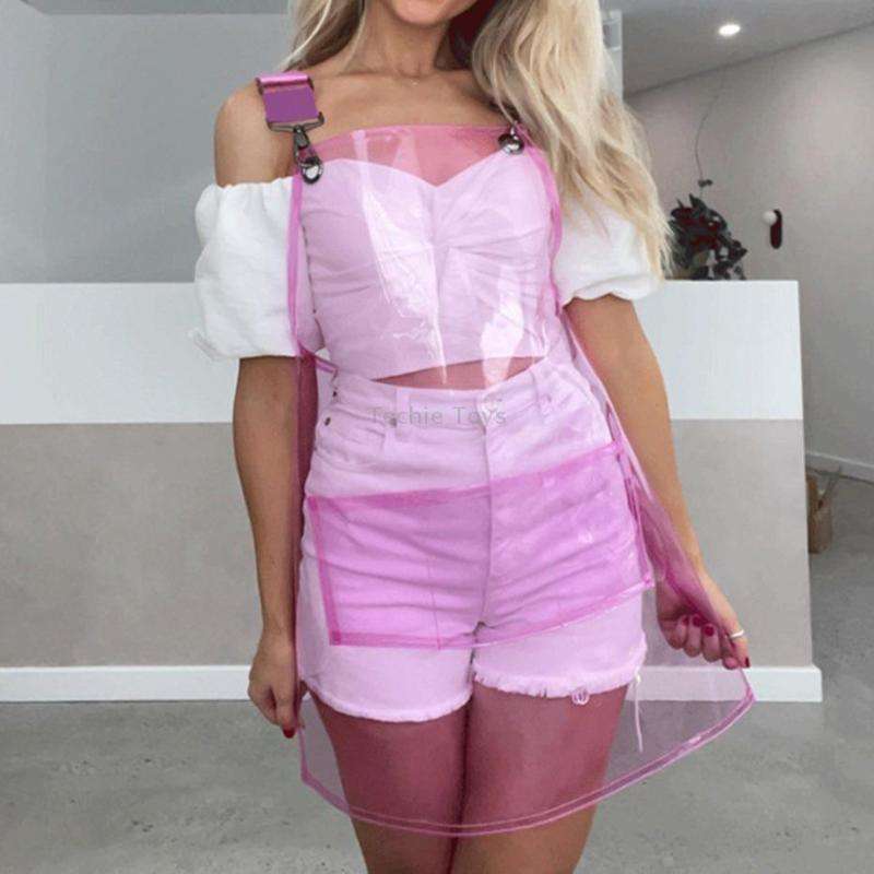 30 Silk Long 80cm Transparent TPU Apron Solid Color Webbing Adjustable Work Apron(Pink + Pink Webbin
