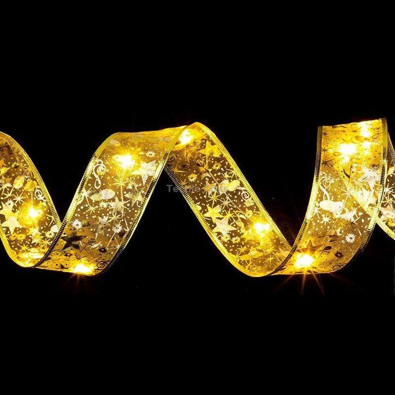 5m 50LEDs 8-function+Remote LED Christmas Tree Decoration Bronzing Ribbon Lights(Gold-Warm White)