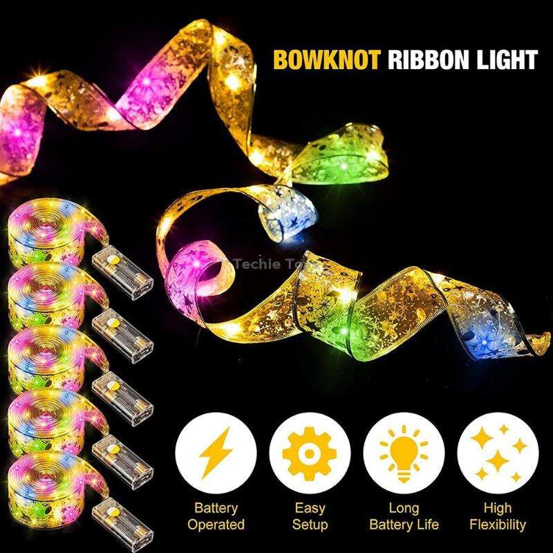5m 50LEDs 8-function+Remote LED Christmas Tree Decoration Bronzing Ribbon Lights(Gold-Warm White)
