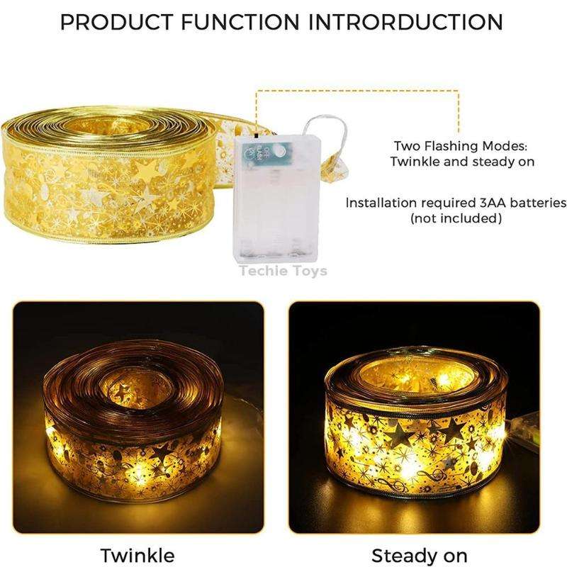 5m 50LEDs 8-function+Remote LED Christmas Tree Decoration Bronzing Ribbon Lights(Gold-Warm White)