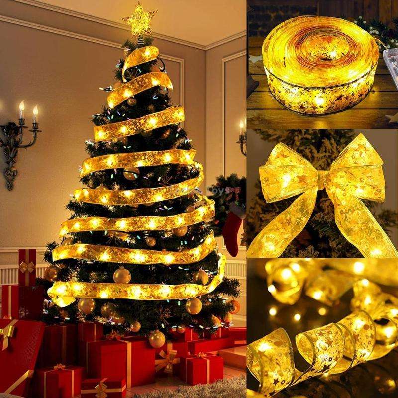 5m 50LEDs 8-function+Remote LED Christmas Tree Decoration Bronzing Ribbon Lights(Gold-Warm White)