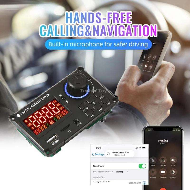 100W 12V TPA3116 Color Screen Power Amplifier Bluetooth Decoder Board With Recording Call(Silicone R