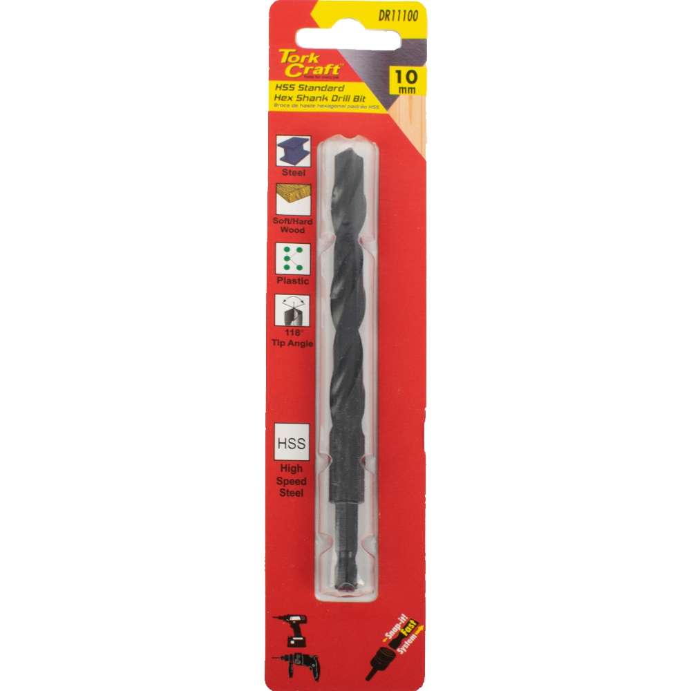 Tork Craft Drill Bit Hss Standard 10.0Mm Hex Shank 1/Card