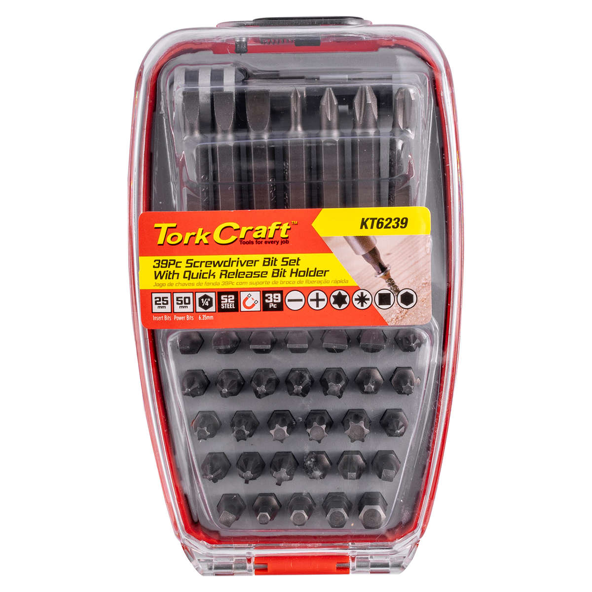 Tork Craft Screwdriver Bit Set 39Pc 25Mm 50Mm Bits With Quick Release Bit Holder