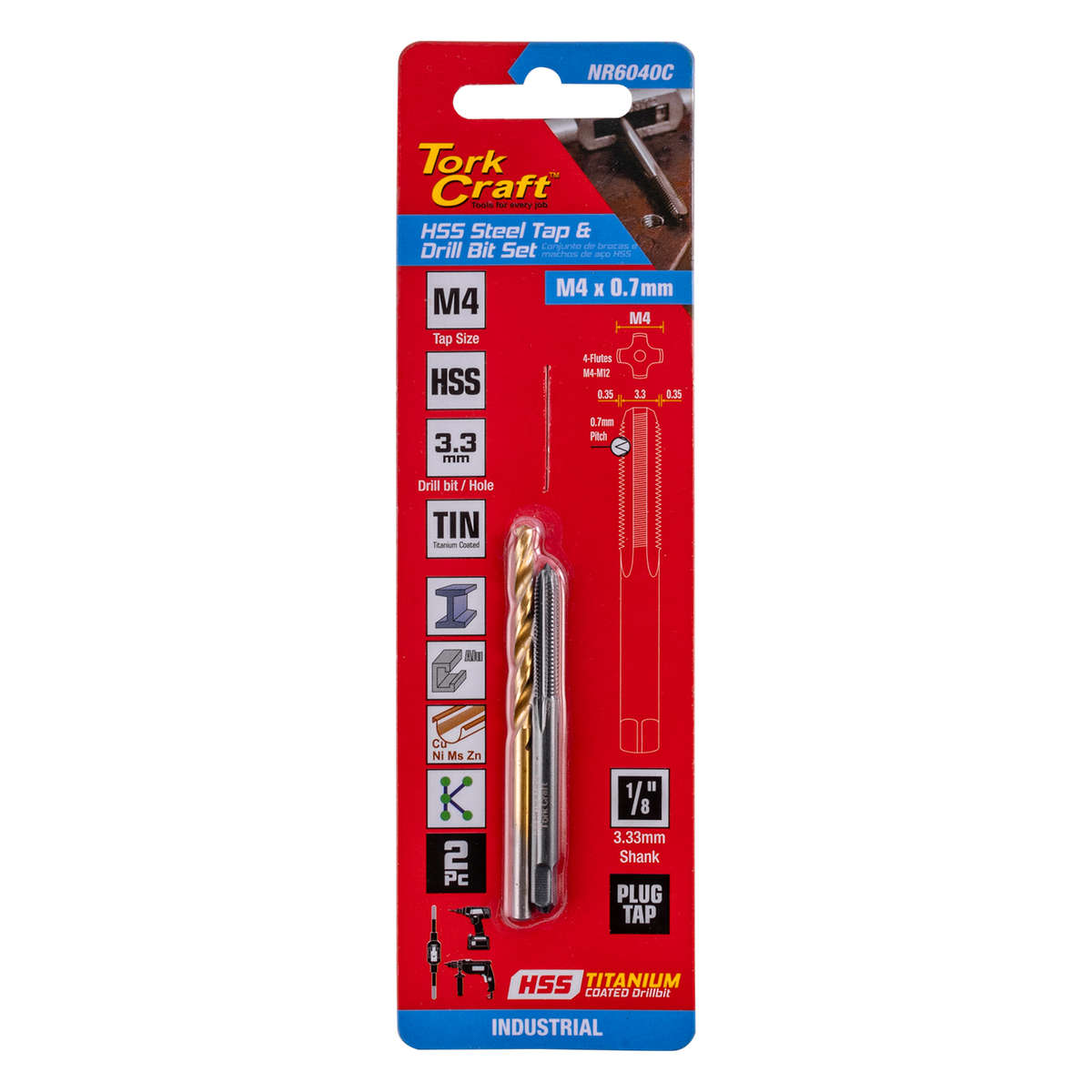 Tork Craft Tap Hss 4X0.7 & Drill 3.3Mm 2Pc Set
