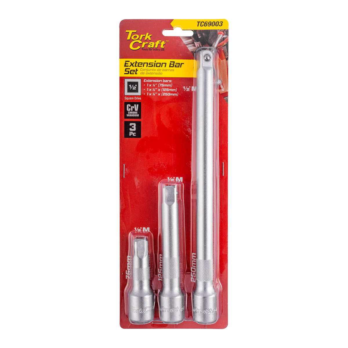 Tork Craft Extention Bar 3Pc Set 1/2Â 75/125/250Mmâ Socket