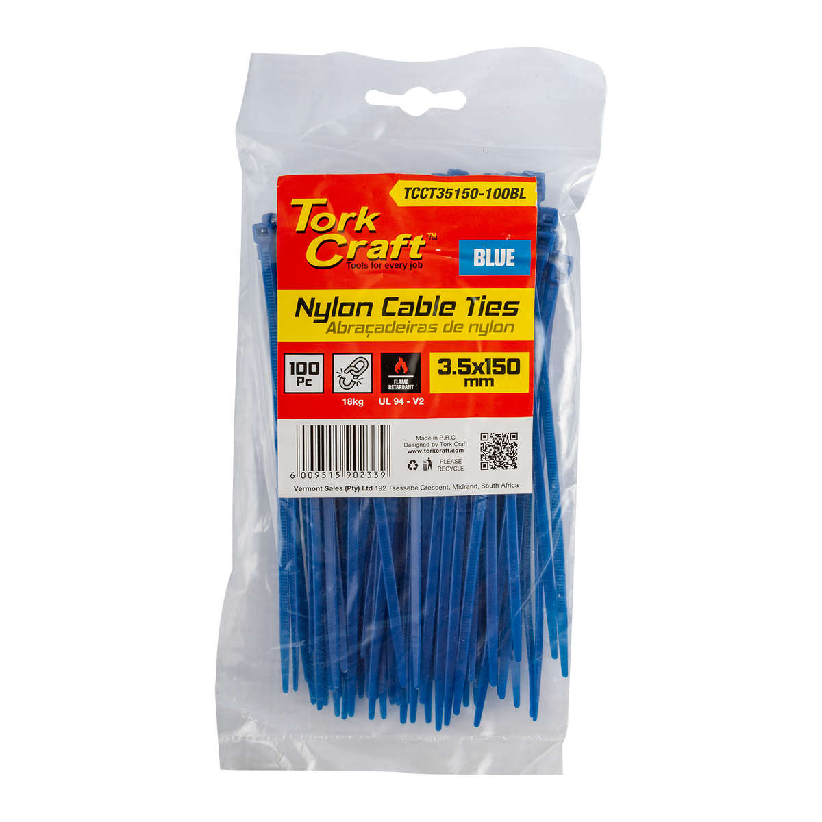 Tork Craft Nylon Cable Ties 3.5Mm X 150Mm Blue 100Pc