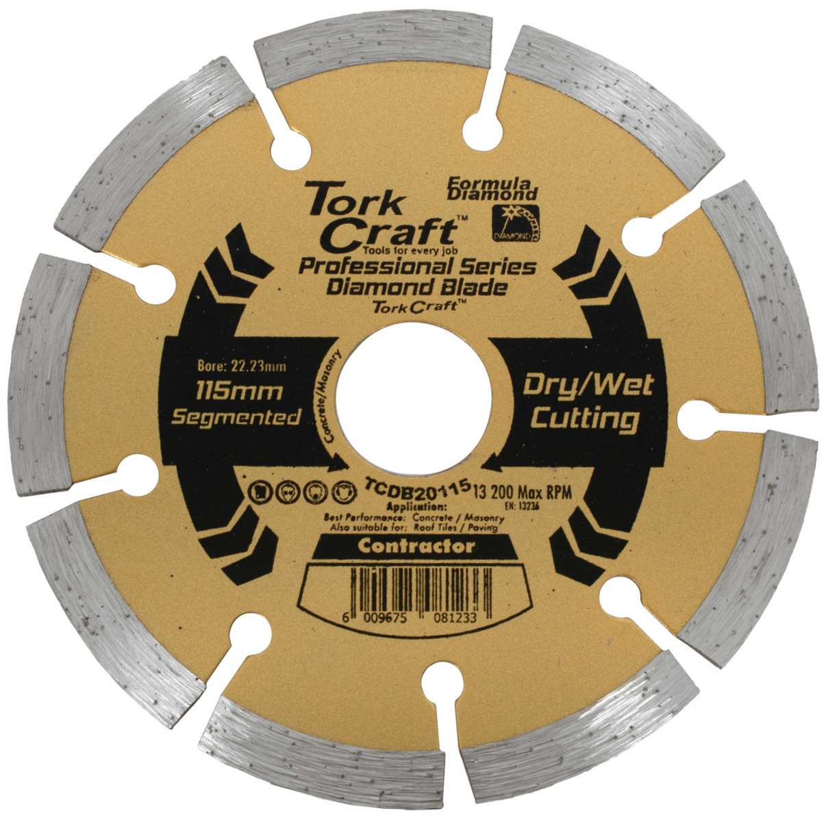 Tork Craft Diamond Blade 10Mm Seg For Cutting Building Materials 115Mm 22X23Mm