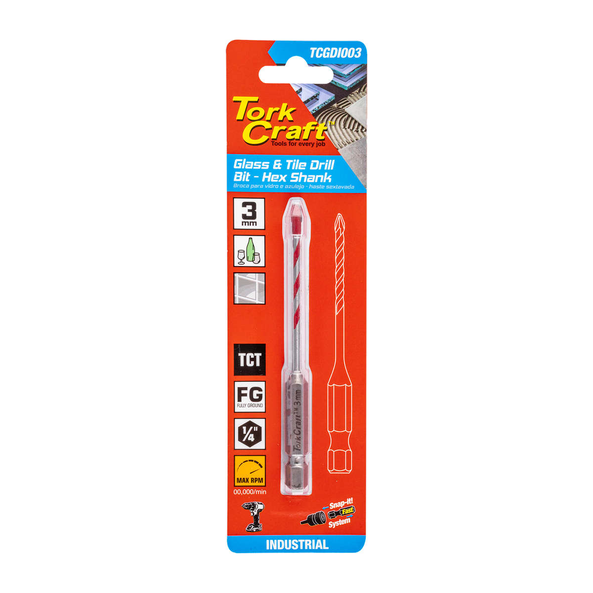 Tork Craft Glass & Tile Drill 3Mm Hex Shank Industrial