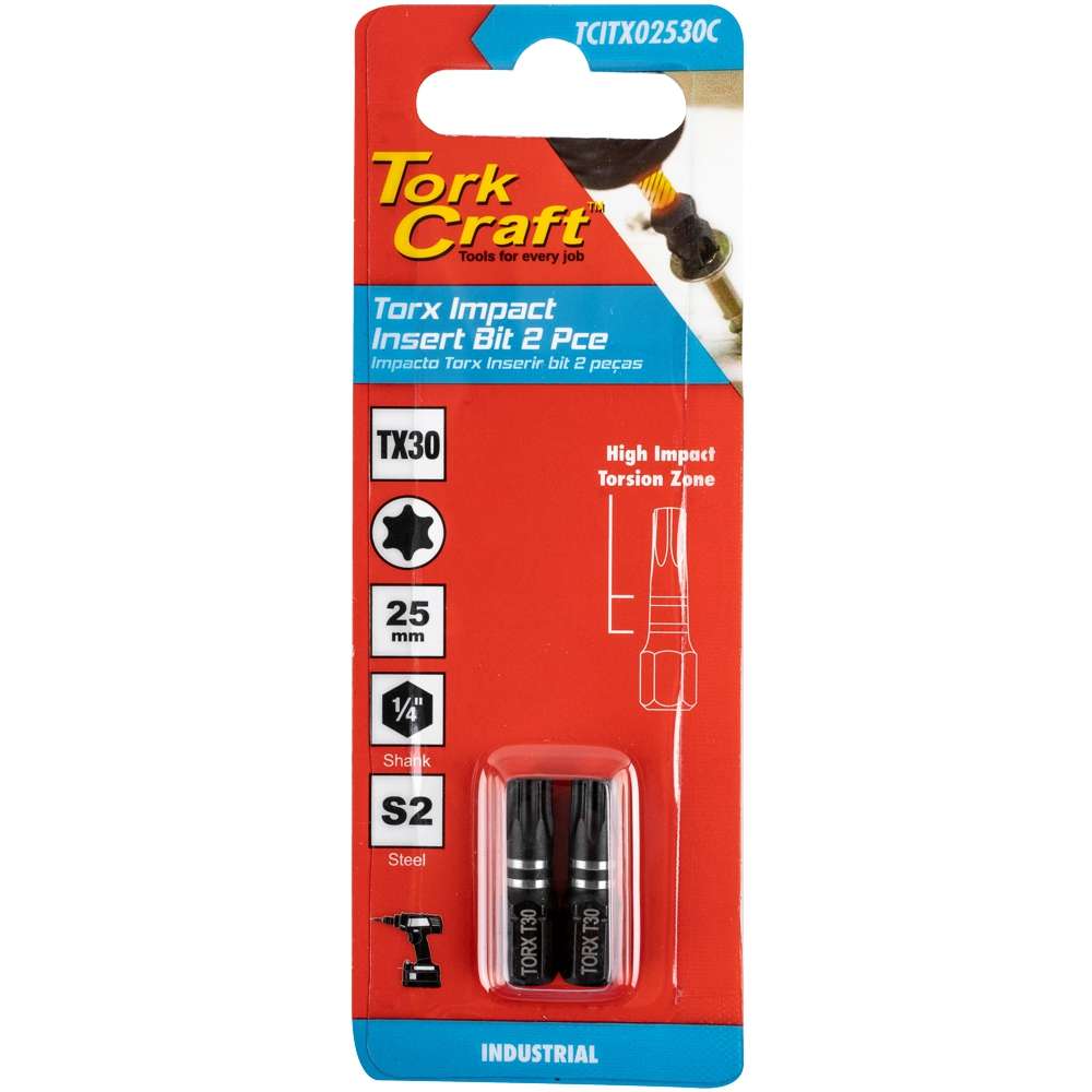 Tork Craft Torx Tx 30 Impact Insert Bit 25Mm 2Pc Carded