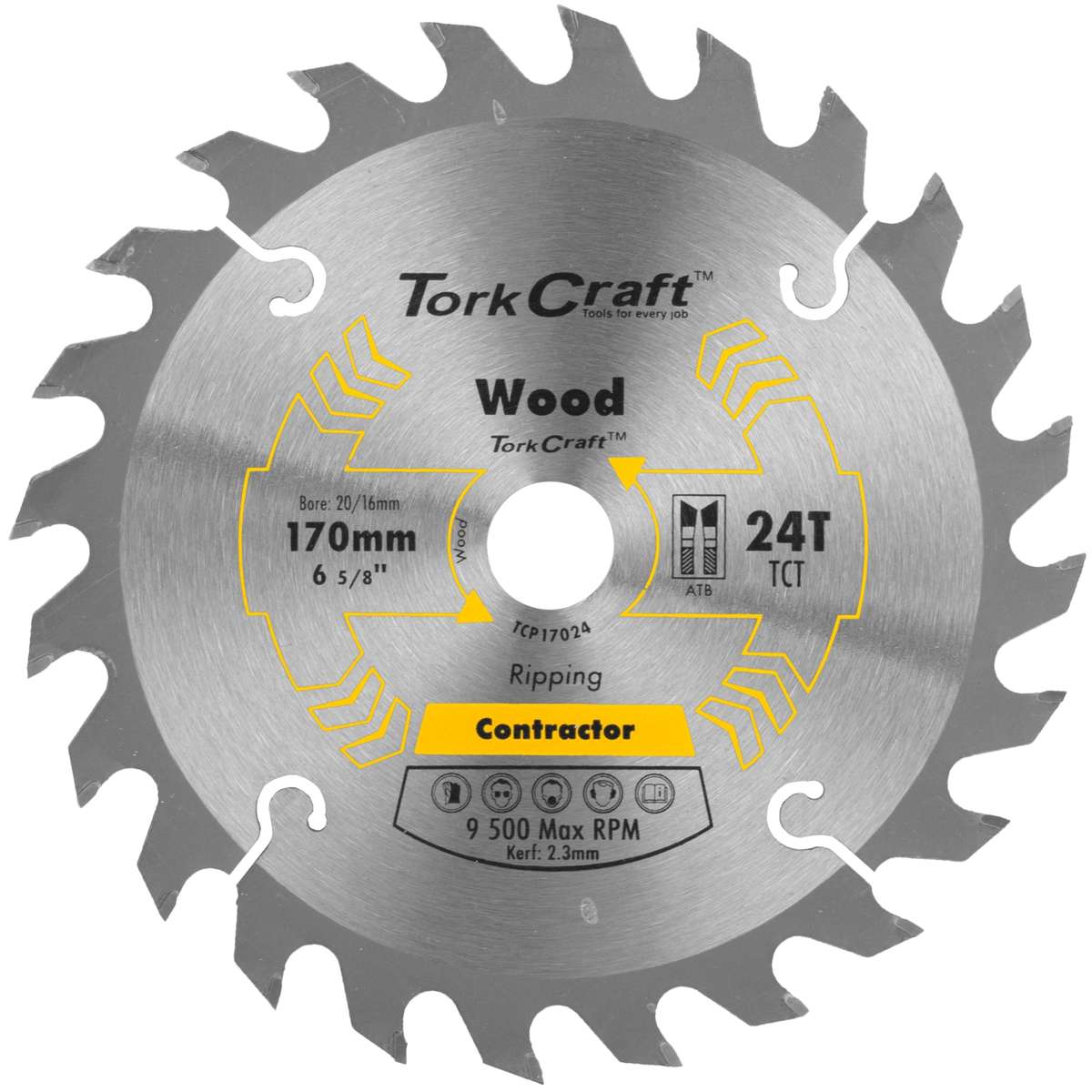 Tork Craft Blade Contractor 170 X 24T 20/16 Circular Saw Tct