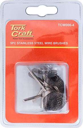 Tork Craft Wire Brushes Mini 5Pc Stainless Steel 3.2Mm Shaft Assorted Shapes