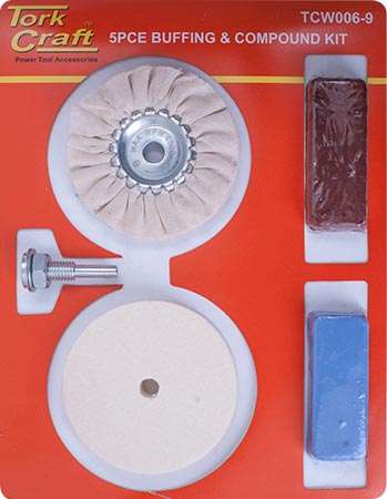 Tork Craft Polishing Buffing & Compound Kit 5Pce With Felt Buff For Drill