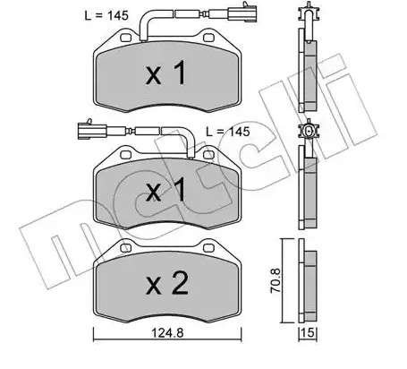 Alfa brake pad set F - with sensor 124.8x70.8x15