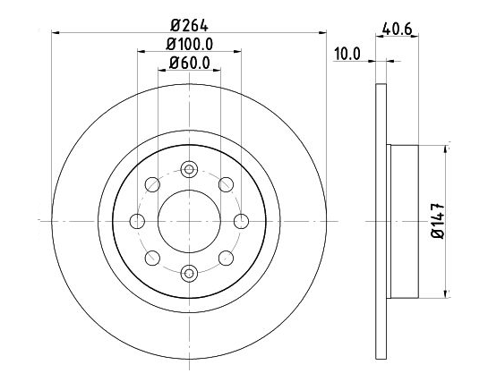 Fiat brake disc rear - solid (264x10/40.5 4 HOLE)