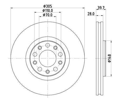 Alfa brake disc front - vented 305x28/40