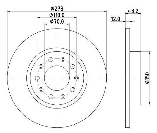 Alfa brake disc rear - solid 278x12.2/43.6
