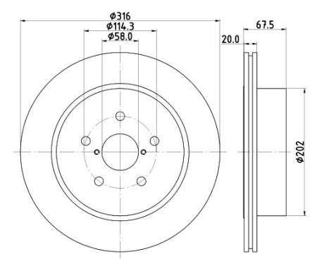 Subaru brake disc rear - vented 316x20/67.2