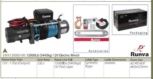 Runva 12000lb (5443kg) 12V Electric Winch