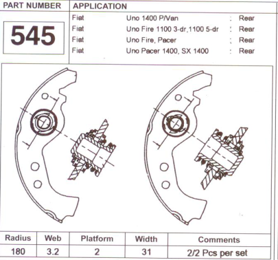 Fiat brake shoe set - rear