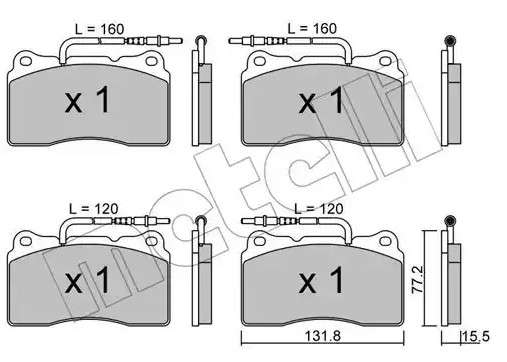 Peugeot brake pad set F - with sensor 132X77X15.5